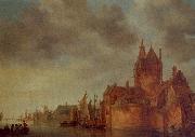 A Castle by a River with Shipping at a Quay, Jan van  Goyen